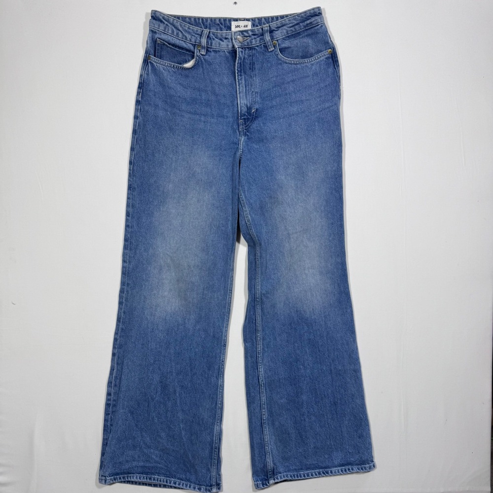 Lee x H&M Wide Leg Jeans Medium Wash High Rise Women's 8 Streetwear Minimalist - Picture 2 of 13